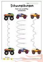 Vorschau - Arbeitsblätter - Schwungübungen Monstertruck: Graphomotorik & Nachspuren für Kindergarten. - Seite 2