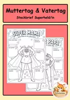 Vorschau - Mal- und Bastelvorlagen - Muttertag Vatertag Steckbrief Superheldin Superheld - Deckblatt