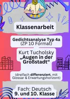 Vorschau - Fördermaterial/Inklusion - Klassenarbeit Gedichtanalyse (Typ 4a) | Deutsch Klasse 9/10 - Deckblatt