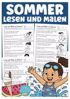 anteprima - Esercizi - Schede di lettura in Tedesco – estate | leggere e colorare Deutsch Lesen und Malen Sommer - Pagina di copertina