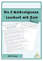 Vorschau - Arbeitsblätter - Die 5 großen Weltreligionen - Lesetext mit Quiz - Deckblatt
