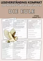 Vorschau - Arbeitsblätter - Die Eule - Sachtexte für Erstleser, Leseverständnis Klasse 1 & 2 - Deckblatt