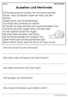 Vorschau - Arbeitsblätter - Die Schnecke - Sachtexte für Erstleser, Leseverständnis Klasse 1 & 2 - Seite 1
