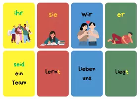 Vorschau - Spiele - Memoria Konjugation Spiel Verben A1A2 - Deckblatt