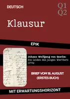 Vorschau - Arbeitsblätter - Deutschklausur Oberstufe: Goethe – Die Leiden des jungen Werthers (Brief vom 18. August) inkl. EWH - Deckblatt