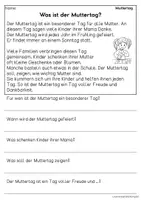 Vorschau - Arbeitsblätter - Der Muttertag - Sachtexte für Erstleser, Leseverständnis Klasse 1 & 2 - Seite 1
