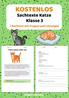 Vorschau - Stundenentwürfe - Kostenlos: Katze Sachtext - Arbeitsblätter Klasse 3 - Deckblatt