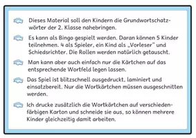 Vorschau - Arbeitsblätter - Lesebingo Grundwortschatz 8 für die 2. Klasse - Seite 1