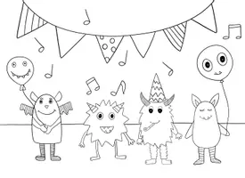 Vorschau - Mal- und Bastelvorlagen - Ausmalbilder Monsterparty, Monster Ausmalbilder - Seite 1