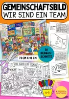 Vorschau - Mal- und Bastelvorlagen - Kooperative Poster Grundschule – 4 Gemeinschaftsbilder zu Vielfalt, Inklusion und Klassengemeinschaft (PDF) - Seite 1