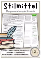 Vorschau - Arbeitsblätter - Stilmittel - dreifach differenziertes Übungsmaterial - Sachtext, Arbeitsblätter und Lösungen - Sekundarstufe 1 - ab Klasse 5 - Deckblatt