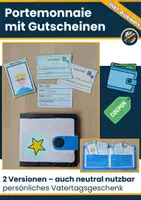 Vorschau - Mal- und Bastelvorlagen - Vatertag Geschenk basteln – Portemonnaie mit Gutscheinen & Papa-Ausweis | Grundschule - Deckblatt