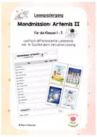 Vorschau - Arbeitsblätter - Lesespaziergang Mondmission: Artemis II für die Klassen 1-3 - Deckblatt