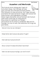 Vorschau - Arbeitsblätter - Der Kuckuck - Sachtexte für Erstleser, Leseverständnis Klasse 1 & 2 - Seite 1