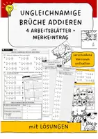 Vorschau - Arbeitsblätter - Ungleichnamige Brüche addieren - 4 Arbeitsblätter mit Lösungen - Deckblatt