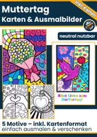 Vorschau - Mal- und Bastelvorlagen - Muttertag Karten & Ausmalbilder als Geschenk – Pop Art | 5 Motive - Deckblatt