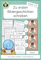 Vorschau - Arbeitsblätter - Erste Sätze schreiben: Bildergeschichten (Schreibanlass Grundschule Anfangsunterricht Klasse 1 und 2) - Seite 1