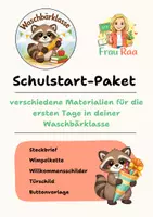 Vorschau - Mal- und Bastelvorlagen - Schulstart Paket – Waschbär (Steckbrief, Wimpelkette, Schilder) - Deckblatt