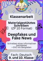 Vorschau - Klassenarbeiten - Materialgestütztes Schreiben Klassenarbeit (ZP10) Deepfakes & KI - Deckblatt