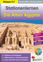 Vorschau - Unterrichtsreihen - Stationenlernen Die alten Ägypter – Aufgabenkarten dreifach differenziert | Geschichte Sekundarstufe I Klasse 5-7 | Ägypten, Antike, Pharaonen, Pyramiden, Differenzierung, Lösungen - Deckblatt