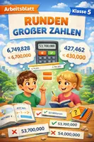 Vorschau - Arbeitsblätter - Arbeitsblatt Große Zahlen Runden - Deckblatt