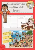 Vorschau - Arbeitsblätter - Bildbeschreibung kreatives Schreiben Sommer Wimmelbild - Deckblatt
