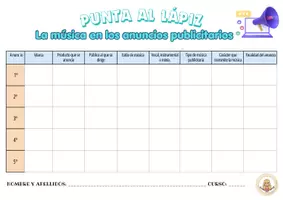 Vista previa - Hojas de trabajo - FICHA PUNTA AL LÁPIZ "LA MÚSICA EN LOS ANUNCIOS PUBLICITARIOS" - Portada