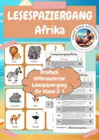 Vorschau - Arbeitsblätter - Lesespaziergang Afrika 🦒🌍 | Dreifach differenziert – Klasse 2 bis 3 | Lesen & Sachunterricht - Deckblatt