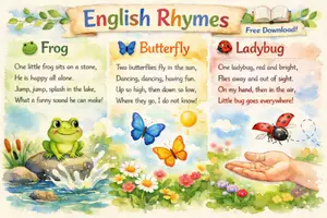 Vorschau - Bildkarten - English Rhymes – Tiere | Aquarell Poster (Frog, Butterfly, Ladybug) – FREEBIE - Deckblatt