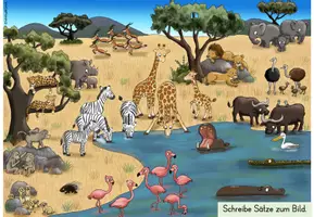 Vorschau - Stationenlernen - Tiere in Afrika | Wimmelbild | Arbeitsblätter - Seite 2