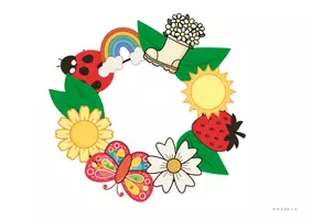 Vorschau - Arbeitsblätter - Frühlingskranz zum ausmalen und basteln - Seite 1