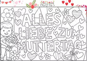 Vorschau - Mal- und Bastelvorlagen - Muttertag Ausmalbilder – 6 Vorlagen als Geschenk - Seite 1