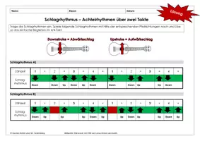 Vorschau - Arbeitsblätter - Ukulele für Anfänger - Fortgeschrittene Schlagrhythmen mit Achtelnoten über zwei Takte - Seite 1