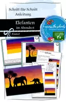 Vorschau - Mal- und Bastelvorlagen - Elefanten im Abendrot: Schritt für Schritt Anleitung - Deckblatt