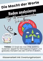 Vorschau - Klassenarbeiten - Redeanalyse - 1,5 Grad als rote Linie: António Guterres' Appell für Klimagerechtigkeit und globales Handeln bei der COP30 in Belém. - Deckblatt