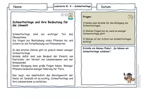 Vorschau - Arbeitsblätter - Schmetterlinge Klasse 4 | Differenzierte Lesetexte mit Nachhaltigkeit, Ökosystem & AFB I–III (mit Lösungen) - Seite 2