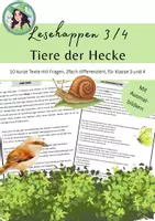 Vorschau - Arbeitsblätter - Lesetexte Heckentiere - mit Fragen / Lesehappen / Textversändnis - Deckblatt