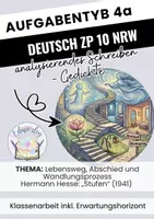 Vorschau - Klassenarbeiten - ZP 10 Deutsch Aufgabentyp 4a Lebensweg, Abschied und Wandlungsprozess Hermann Hesse: „Stufen“ (1941) - Deckblatt