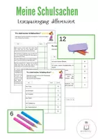 Vorschau - Arbeitsblätter - Schulsachen Lesespaziergang differenziert A1.1 DaZ / DaF - Deckblatt