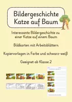 Vorschau - Arbeitsblätter - Bildergeschichte Katze auf Baum mit Arbeitsblatt - Deckblatt