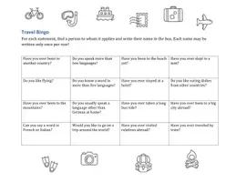 Vorschau - Arbeitsblätter - Travel Bingo - Speaking Exercise - Deckblatt