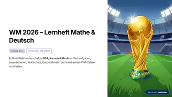 Vorschau - Stundenentwürfe - WM 2026 Lernheft – Mathe & Deutsch für Klasse 3 & 4 | Sachaufgaben, Lesen, Quiz & Kreativ - Deckblatt