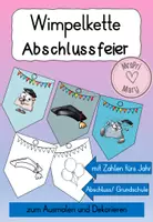 Vorschau - Mal- und Bastelvorlagen - Wimpelkette Abschluss Klasse 4 – Grundschule Bastelvorlage | Deko zum Ausmalen mit Zahlen & Buchstaben - Deckblatt