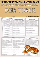 Vorschau - Arbeitsblätter - Der Tiger - Sachtexte für Erstleser, Leseverständnis Klasse 1 & 2 - Deckblatt