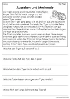 Vorschau - Arbeitsblätter - Der Tiger - Sachtexte für Erstleser, Leseverständnis Klasse 1 & 2 - Seite 1