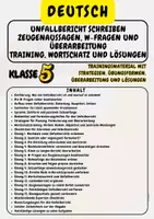 Vorschau - Arbeitsblätter - Unfallbericht schreiben Zeugenaussagen, W-Fragen und Überarbeitung Training, Wortschatz und Lösungen Klasse 5 - Deckblatt