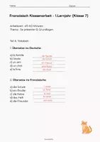 Vorschau - Test - Französisch Klassenarbeit |1.Klassenarbeit | Lernzielkontrolle Französisch | 7. Klasse 1. Lernjahr – Se présenter, Vokabeln, Grammatik & Leseverstehen mit Lösungen (PDF)🇫🇷 - Seite 2