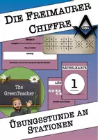 Vorschau - Arbeitsblätter - Freimaurer Chiffre Stationenlernen Klasse 5–6 – Geheimschrift entschlüsseln Übungen (Informatik/Kryptologie, mit Lösungen) - Deckblatt