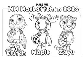 Vorschau - Mal- und Bastelvorlagen - WM 2026 | Ausmalbilder | Maskottchen - Seite 1