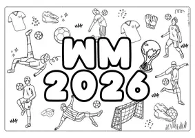 Vorschau - Mal- und Bastelvorlagen - WM 2026 | Ausmalbild Doodle Fußball - Seite 1